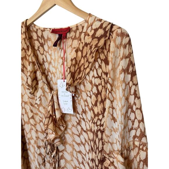 Hester & Orchard Blouse Womens Size Small Animal Print Brown Ruffled Peasant New - Picture 3 of 11